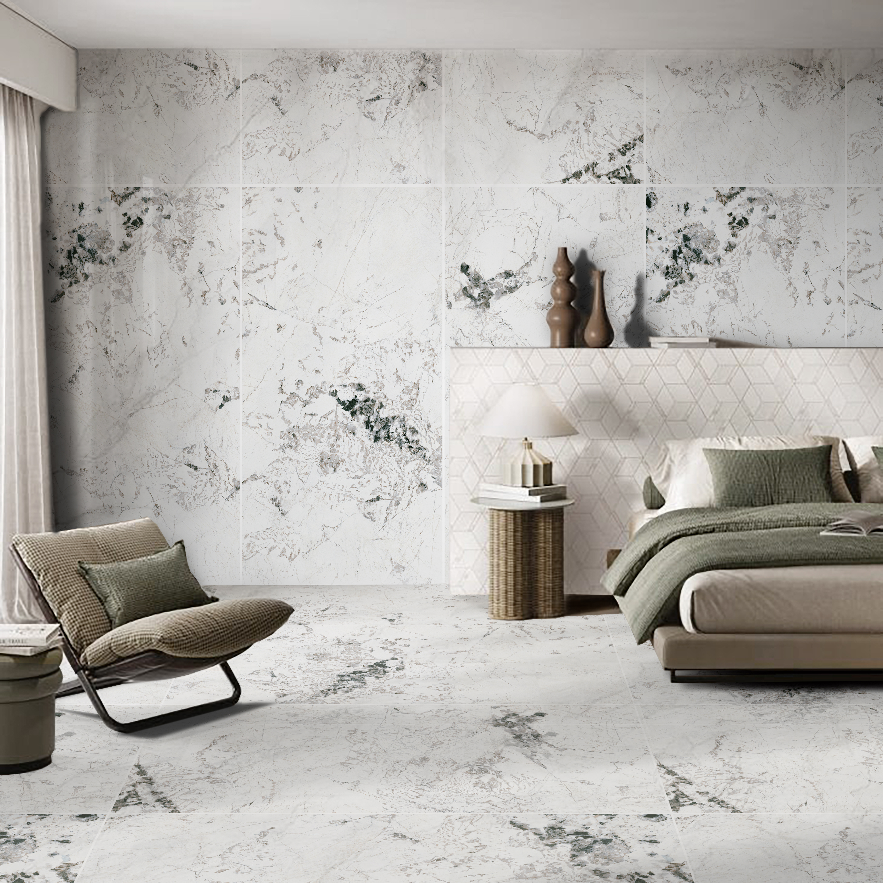 Marble Look 90 x 180 cm tiles in a bright modern interior
